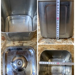 a(7592) ユキワ 深型 角キッチンポット 2個セット 蓋付き ステンレス 16.5㎝ 18㎝ 業務用 厨房用品 飲食店 店舗用 中古品の画像