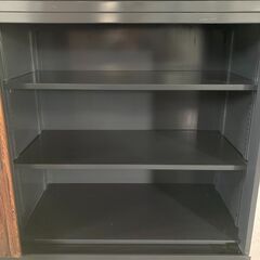 木目キャビネット コクヨ 鍵付 フラットスライド 上下分割 書庫 整理★S3332Aの画像