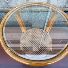 ラタン　ガラス　テーブル　②の画像