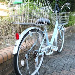 中古自転車 ALUMINUM FRAME ママチャリ 自転車 24インチ LEDライト ライトブルー 現状品 通勤 通学 近所のお出掛けなどにの画像