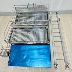 【定価24000円】突っ張り 水切りカゴ (カゴ２段＋棚１段) 川口工器 水切りラック シンク上 キッチン 日本製 燕三条 大容量 スリム つっぱり まな板 収納 カトラリーケース の画像