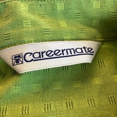 M2510-328 Careermate ノーカラー シャツ 7分丈 グリーン 男女兼用 サイズ表記なし 中古美品 の画像
