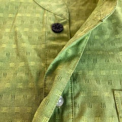 M2510-328 Careermate ノーカラー シャツ 7分丈 グリーン 男女兼用 サイズ表記なし 中古美品 の画像