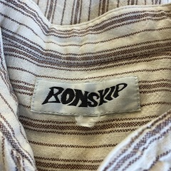 M2510-329 BONSKIP ノーカラー シャツ　Lサイズ アイボリー系 ストライプ 使用感有りの画像