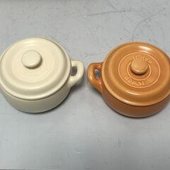 ☆【未使用まとめ売り】ケデップ セラウェア ミニポット 2P 耐熱セラミック クリーム＆オレンジ ヘルシータジン鍋 キッチン(NF251023)382-66の画像