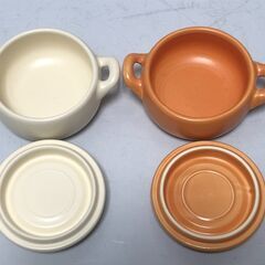 ☆【未使用まとめ売り】ケデップ セラウェア ミニポット 2P 耐熱セラミック クリーム＆オレンジ ヘルシータジン鍋 キッチン(NF251023)382-66の画像