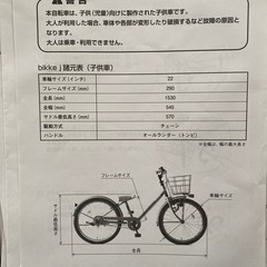 BIKKE  こども自転車　22インチ の画像