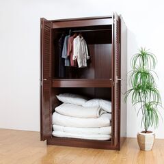 【新品】ルーバー折れ戸ふとんキャビネット 幅120cm ライトブラウン お客様組立品 の画像