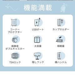 スーツケース キャリーケース キャリーバッグ S/M/Lサイズ 機内持ち込み 大容量 静音 軽量 カップホルダー USB充電ポートファスナーの画像