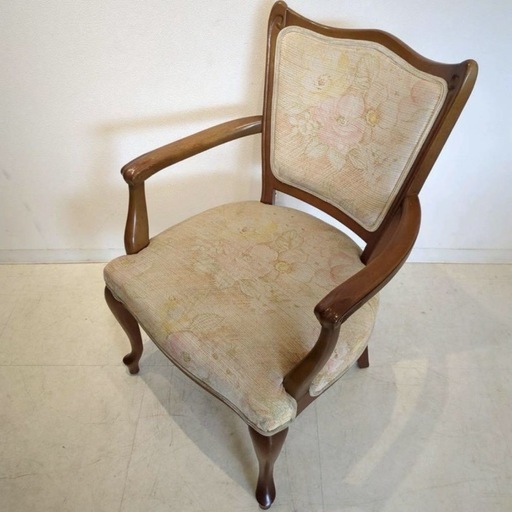 7脚セット　maruni マルニ　ダイニングチェア　猫足　花柄　アームチェア