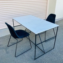 ダイニングセット Trand120 ダイニングテーブル 大理石柄　NO COFFEE ダイニングチェア ２脚　モダン の画像