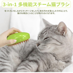 🐾【新品未使用】LUPAPA 猫スチームブラシ 3in1 蒸し猫ブラシ 充電式 グリーン 猫 犬 グルーミングブラシ 抜け毛取り 静電気防止 USB充電 ペットブラシ 猫くし 犬くし 長毛 短毛 スチームブラシの画像