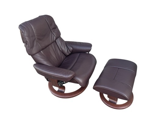 美品 エコーネス ストレスレスチェア レノ クラシック 本革 Mサイズ オットマン付き