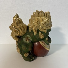 🟢 【珍品】 九谷焼 八幡窯 狛犬 獅子 須栄義作 縁起物 置物の画像