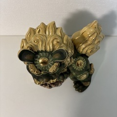 🟢 【珍品】 九谷焼 八幡窯 狛犬 獅子 須栄義作 縁起物 置物の画像