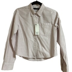 GU （タグ付き）オックスフォードストライプショートシャツ　ピンクの画像