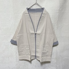 【ループル】新品未使用 メンズ カーディガン L 綿 半袖ジャケット ベージュ 和装 和風 羽織り 薄手 Mの画像