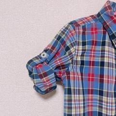 【美品】BABY GAP チェック柄 2wayシャツ 80 ブラウス　ベビー　羽織り　チェックシャツ　チェックブラウス　 長袖　ロールアップ　半袖の画像