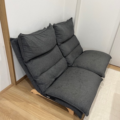 リクライニングソファ　木製　グレー　二脚セット
