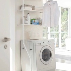 美品☆【山崎実業】tower ランドリーラック　たてかけランドリーシェルフ　洗濯機ラック　ホワイトの画像