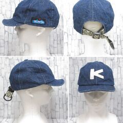 ( M-990 )KAVU カブー キッズ 子供 ベースボールキャップ 帽子 ロゴ デニム生地 ブルー 青 53～56cm 頭囲調節可能 中古の画像