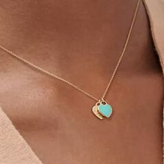 Tiffany&Co. Return to ミニ ダブルハートタグ ペンダント 18K イエロー ゴールド ブルー エナメルの画像