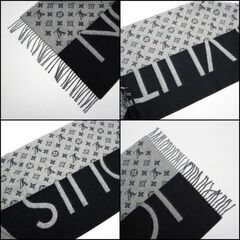 NR33　hm12922tm【LOUIS VUITTON】ルイヴィトン マフラー LVスプリット モノグラムパターン ブラック グレー M70924 の画像