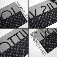 NR33　hm12922tm【LOUIS VUITTON】ルイヴィトン マフラー LVスプリット モノグラムパターン ブラック グレー M70924 の画像