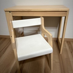 木製　子供用デスク＆チェアセット　キッズ　 サイド収納付き　高さ調節可　天然木　かわいい　ナチュラルインテリア　勉強机　机　椅子　イス　の画像