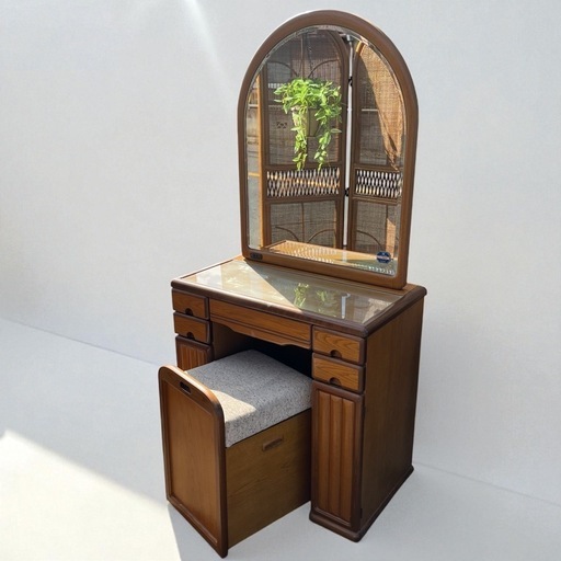 フローラ 20ドレッサー（ナラ材）鏡台・スツール付き　レトロ