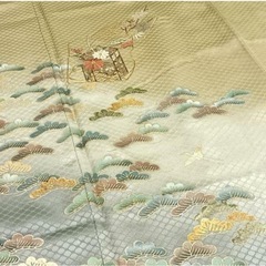 高級品☆訪問着　刺繍　貝桶草花松文　暈し染め　金糸　金彩　正絹　逸品の画像