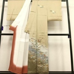 高級品☆訪問着　刺繍　貝桶草花松文　暈し染め　金糸　金彩　正絹　逸品の画像