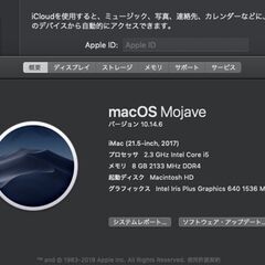 iMac（21.5インチ,2017）HDD1TB/8GB〈MMQA2J/A〉⑥の画像