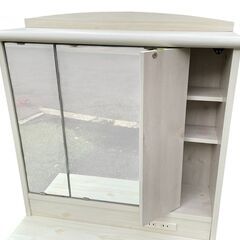 美品 JKプラン 化粧台 収納 椅子 スツール付き 三面鏡 ドレッサー コンセント付き の画像
