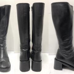 ☆Fin フィン レザー サイドジップ ロング ブーツ 24㎝ 黒 ブラック レディース ブーツ 中古品(NF251024)382-60-②の画像
