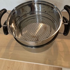 ステンレス製 ガラス蓋 付 2段 蒸し器 の画像