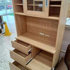 リユースのサカイ栃木店★ジモティ割あり★  食器棚 モダンデコ ライトブラウン W90×D41×H182 クリーニング済み TC11273の画像