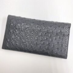 NR41　br6266tm【BOTTEGA VENETA】オーストリッチ レザー二つ折り長財布 ブラック  316005の画像