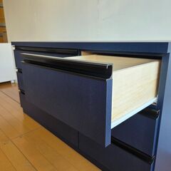 未使用訳あり 全段スライドレール付 コンプリートチェスト ローチェスト 幅120 3段 タンス モダン 収納 引き出し 濃紺 青 ブルーの画像