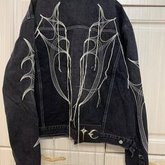 【THUG CLUB】デニムジャケット 穴あきフリンジダメージ加工 メンズ レディース ユニセックス アウターの画像