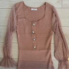 MIIA ニットロングワンピース　袖レースの画像