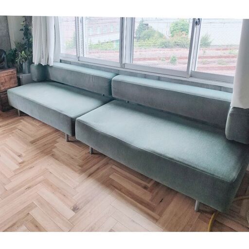 IDEEイデー／ 3人掛ソファー2脚セット+カバー、片方凹みあり