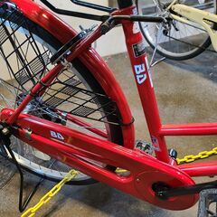 J1690【リユースのサカイ柏店】シティサイクル　BD　ダイナモライト　レッド★店頭にて試乗可★ 簡易クリーニング済　　 中古自転車 　流山市  松戸市 我孫子市 鎌ヶ谷市 船橋市 守谷市 取手市　の画像