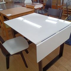 ★ジモティ割あり★  伸長式ダイニングテーブルセット ホワイト/ブラック H70×D75×W92～120 クリーニング済み TK7013の画像