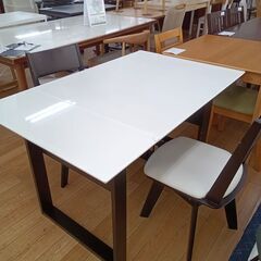 ★ジモティ割あり★  伸長式ダイニングテーブルセット ホワイト/ブラック H70×D75×W92～120 クリーニング済み TK7013の画像