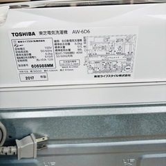 直接引き取り3,000円引き⭐︎大阪府下又は近郊は配送設置込み🉑 東芝 ZABOON 6.0kg 洗濯機 AW-6D6◇2017年製/YMJ104-38の画像