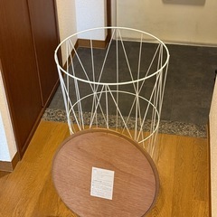 【美品】コーナーテーブル  ワイヤースチール ナチュラルウッド×ホワイトの画像