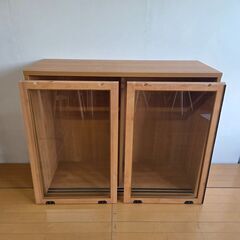 未使用訳あり キャビネット 幅110　キャビネット 見せる収納 本棚 飾り棚 収納 北欧 扉付 アルダー材 天然木 おしゃれ 高見え ナチュラルの画像