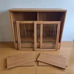 未使用訳あり キャビネット 幅110　キャビネット 本棚 飾り棚 収納 北欧 扉　引出し付 アルダー材 天然木 おしゃれ 高見え ナチュラルの画像
