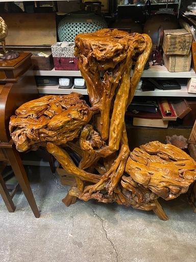 購入 天然木一刀彫 花台 飾り棚 ディスプレー台 昭和レトロ